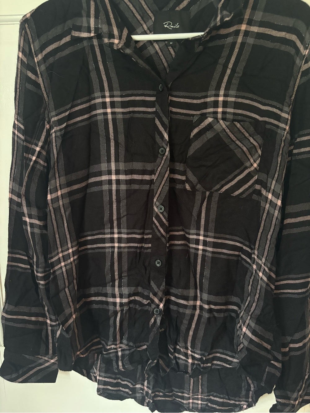 Rails Hunter Plaid Flannel Button Down Onyx Slate Blush, Size Medium (M) Soft - Picture 5 of 16